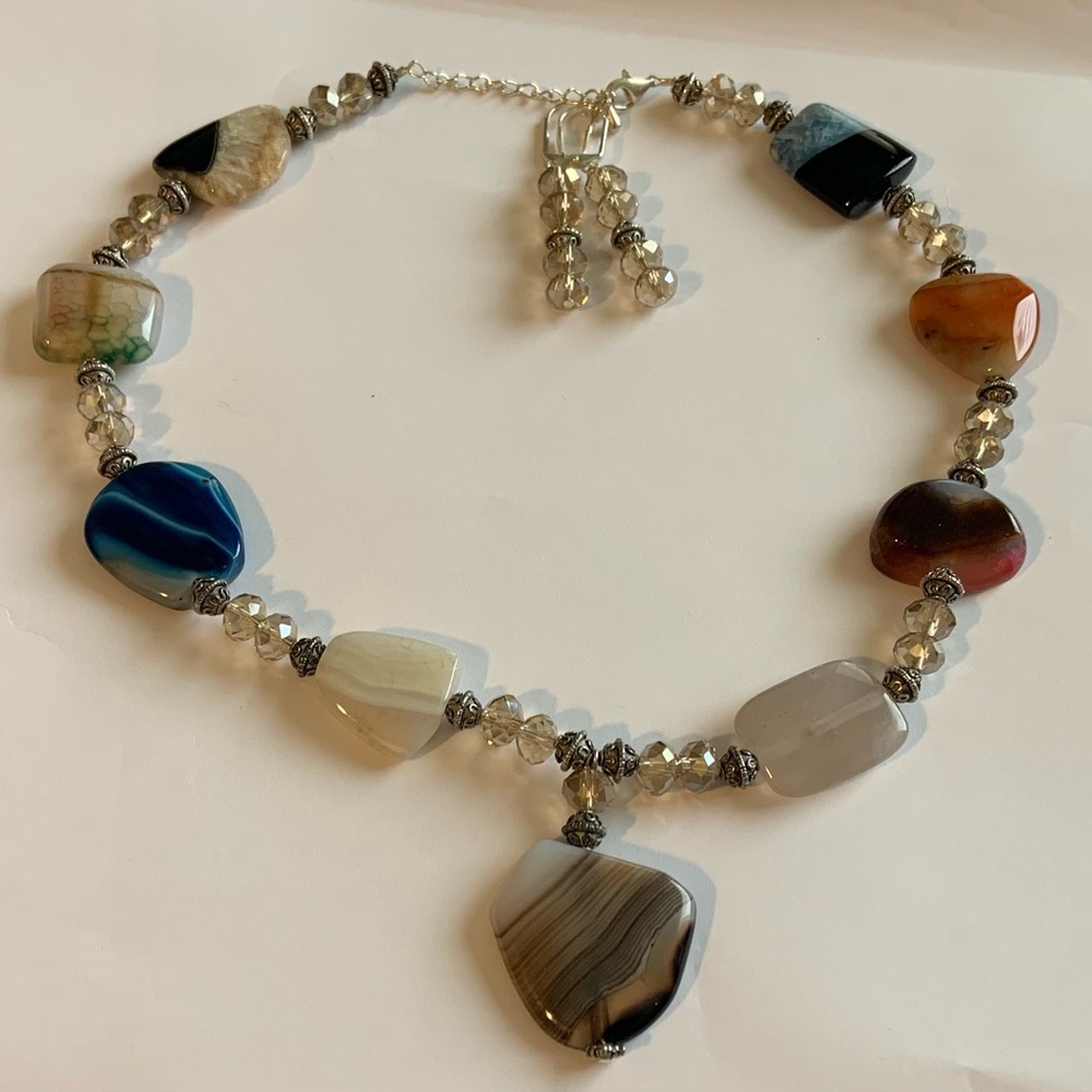 Multicolor Stone Beaded Necklace and earring set featuring paint
